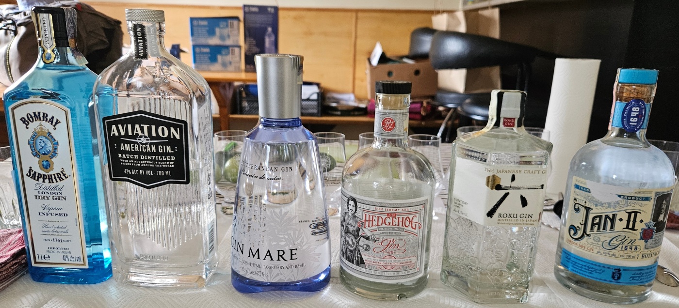 Degustace DDS # 7 - Gin z l�hve
Zbo�en� Kostelec - 10.8.2024
DDS SSaM (Divize degusta�n�ch specialist� Spolku Sb�ratel� alkoholick�ch Miniatur)
Bombay Saphire London Dry Gin - Aviation American Gin batch distilled - Gin Mare - Ron Jeremy aka The Hedgehog Gin - The Japanese craft gin Roku Gin - Jan II Gin