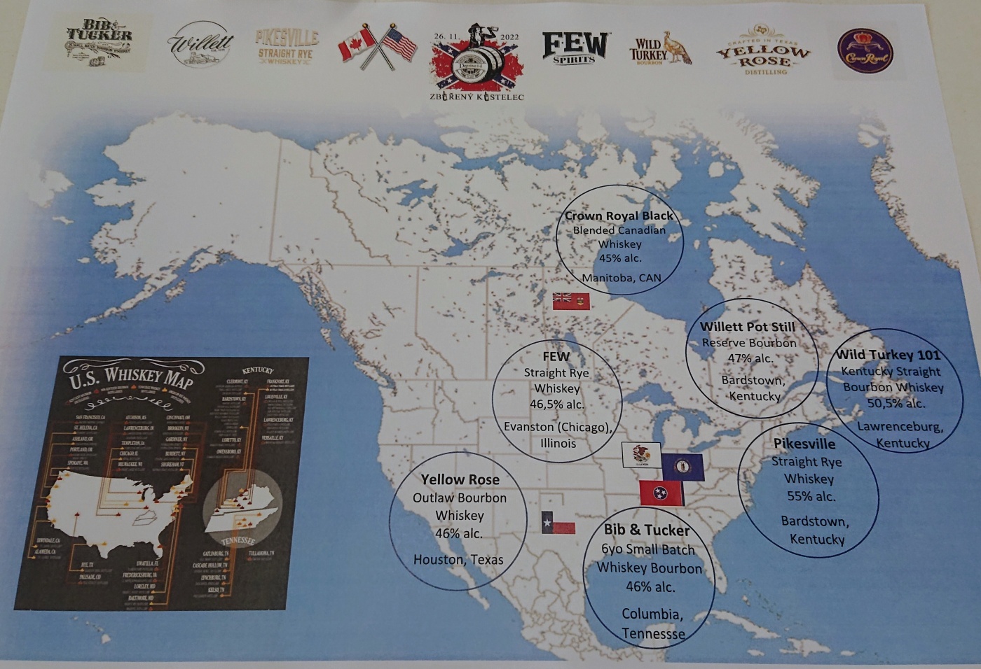 Degustace DDS # 4 - Kuku�ice nen� jenom popcorn
Zbo�en� Kostelec - 26.11.2022
DDS SSaM (Divize degusta�n�ch specialist� Spolku Sb�ratel� alkoholick�ch Miniatur)
Yellow Rose Outlaw Bourbon Whiskey - Willet Pot Still Reserve Bourbon - Crown Royal Black Blended Canadian Whiskey - FEW Straight Rye Whiskey - Wild Turkey 101 Kentucky Straight Bourbon Whiskey - Bib & Tucker 6yo Small Batch Whiskey Bourbon - Pikesville Straight Rye Whiskey